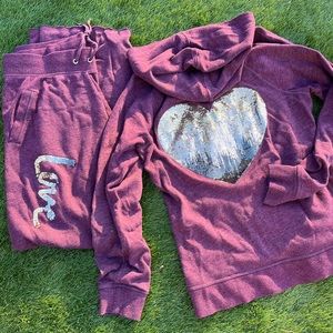 Victorias Secret Amethyst Marled purple hoodie set Large hoodie Med. Sweatpant
